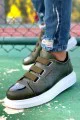 CH251 Mirror Erkek Günlük Lastikli Cilt Spor Sneaker Ayakkabı CBT - Haki