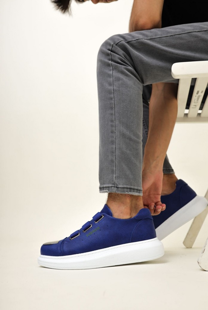 CH251 Mirror Erkek Günlük Lastikli Cilt Spor Sneaker Ayakkabı CBT - Mavi