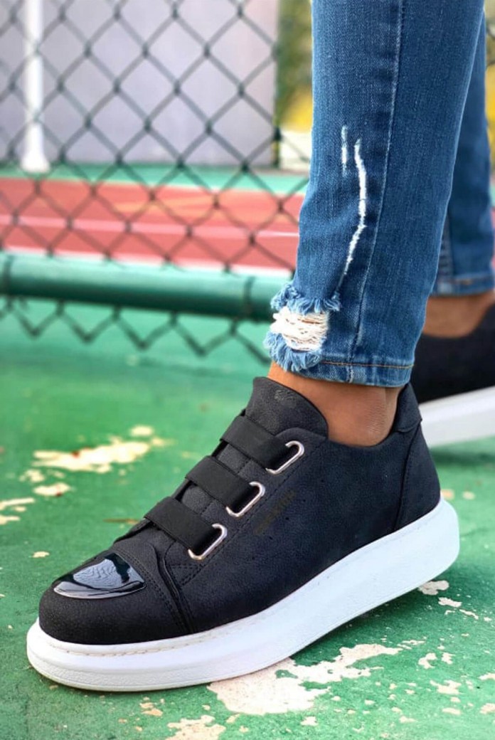 CH251 Mirror Erkek Günlük Lastikli Cilt Spor Sneaker Ayakkabı CBT - Siyah