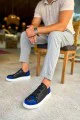 CH251 Mirror Erkek Günlük Lastikli Cilt Spor Sneaker Ayakkabı CBT - Siyah/Mavi