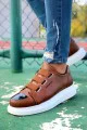 CH251 Mirror Erkek Günlük Lastikli Cilt Spor Sneaker Ayakkabı CBT - Taba