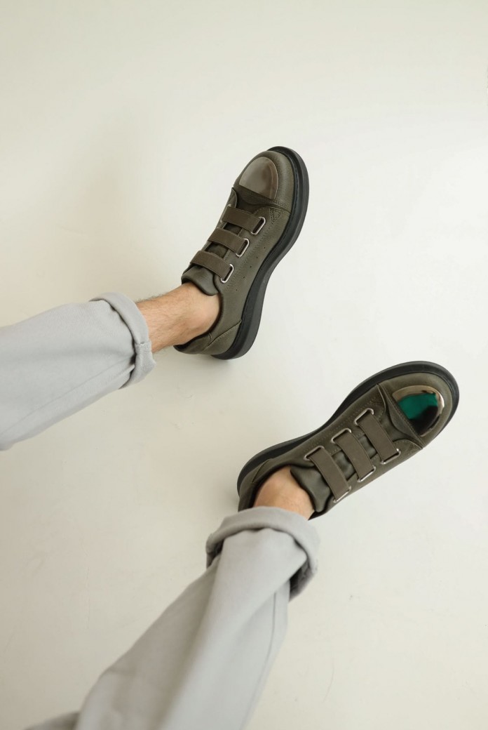 CH251 Mirror Erkek Günlük Lastikli Cilt Spor Sneaker Ayakkabı CST - Haki
