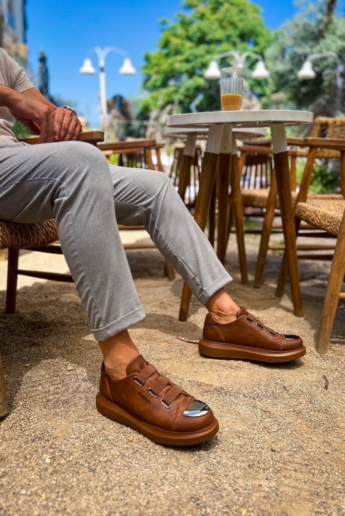 CH251 Mirror Erkek Günlük Lastikli Cilt Spor Sneaker Ayakkabı CTT - Taba