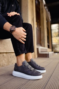 CH253 Mirror Non Erkek Günlük Lastikli Cilt Spor Sneaker Ayakkabı CBT - Antrasit