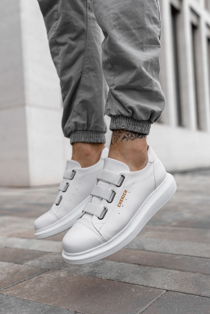 CH253 Mirror Non Erkek Günlük Lastikli Cilt Spor Sneaker Ayakkabı CBT - Beyaz