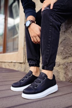 CH253 Mirror Non Erkek Günlük Lastikli Cilt Spor Sneaker Ayakkabı CBT - Siyah