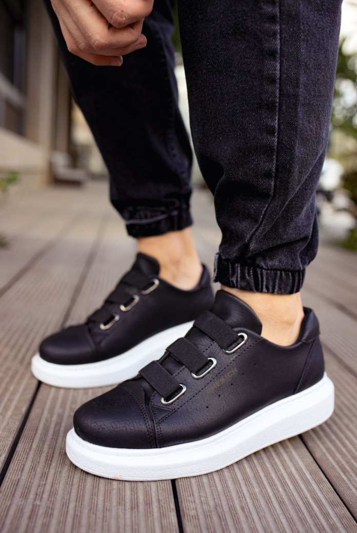 CH253 Mirror Non Erkek Günlük Lastikli Cilt Spor Sneaker Ayakkabı CBT - Siyah