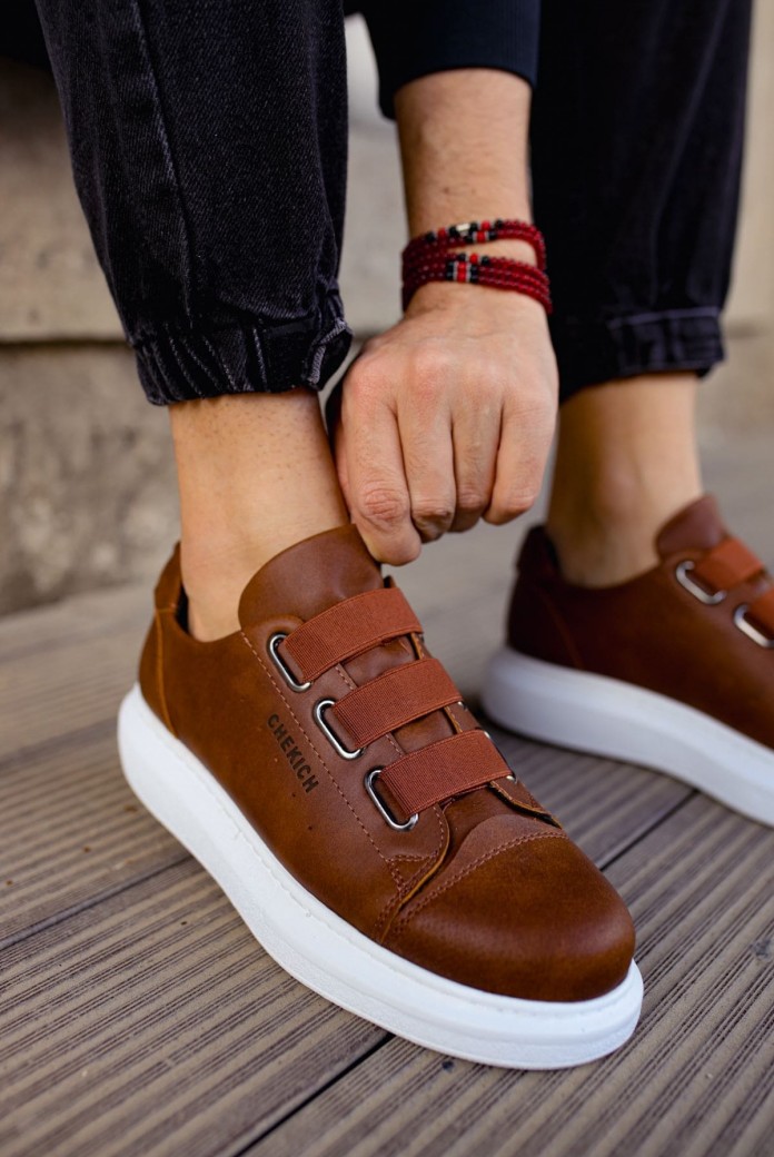 CH253 Mirror Non Erkek Günlük Lastikli Cilt Spor Sneaker Ayakkabı CBT - Taba