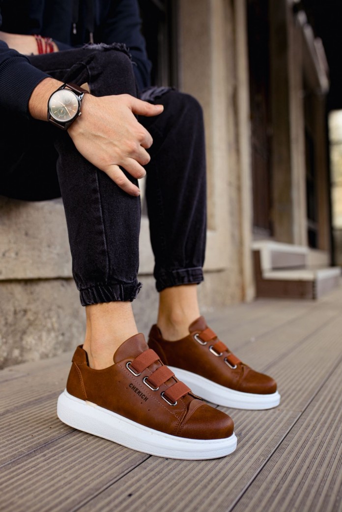 CH253 Mirror Non Erkek Günlük Lastikli Cilt Spor Sneaker Ayakkabı CBT - Taba