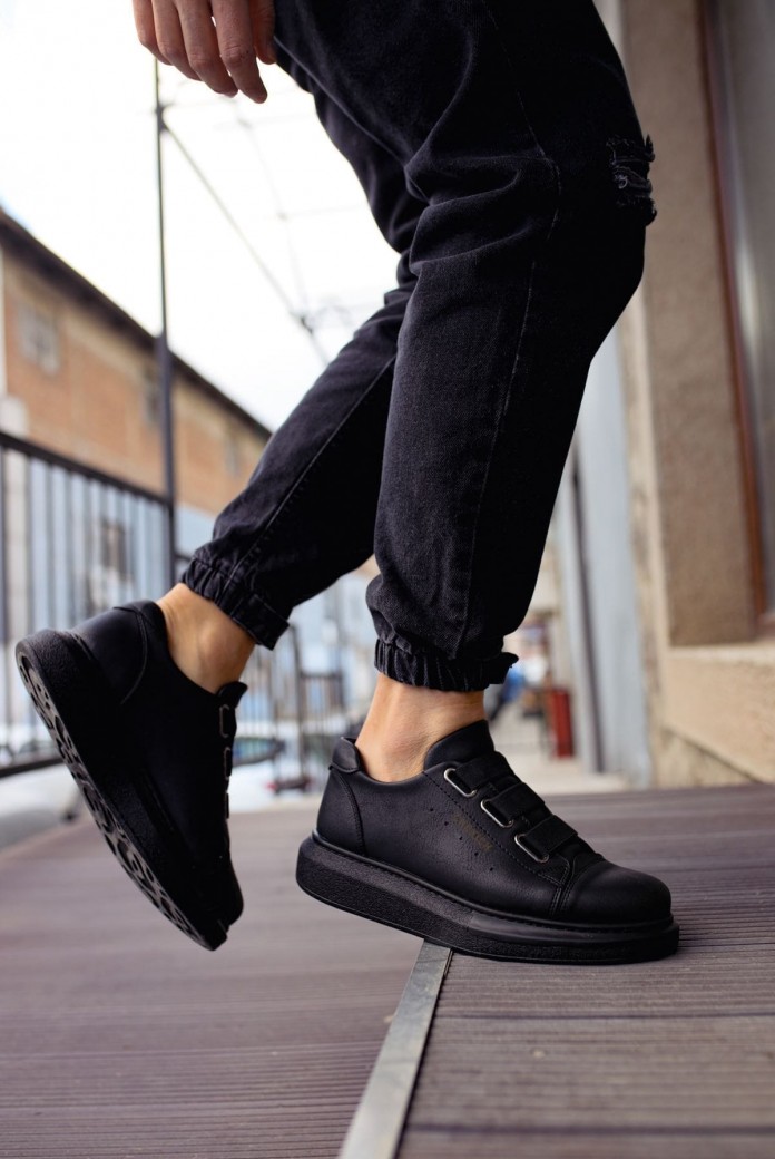 CH253 Mirror Non Erkek Günlük Lastikli Cilt Spor Sneaker Ayakkabı CST - Siyah