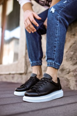 CH257 Estrellas Erkek Günlük Bağcıklı Cilt Spor Sneaker Ayakkabı CBT - Siyah