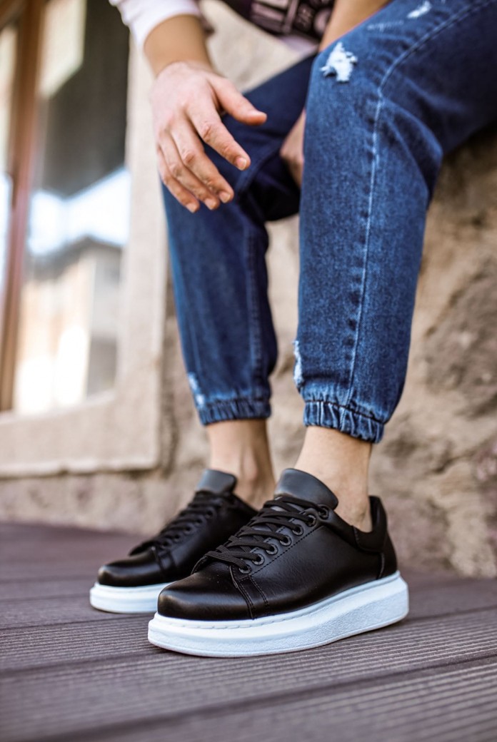 CH257 Estrellas Erkek Günlük Bağcıklı Cilt Spor Sneaker Ayakkabı CBT - Siyah