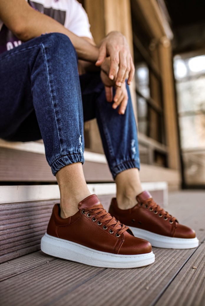 CH257 Estrellas Erkek Günlük Bağcıklı Cilt Spor Sneaker Ayakkabı CBT - Taba