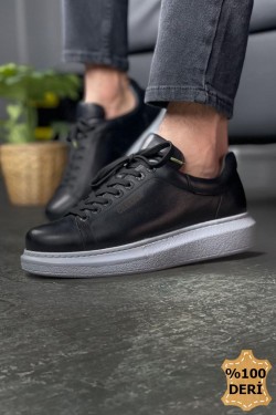 CH257 Estrellas Erkek Günlük Bağcıklı Hakiki Deri Spor Sneaker Ayakkabı DBT - Siyah
