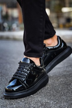 CH257 Estrellas Erkek Günlük Bağcıklı Rugan Spor Sneaker Ayakkabı RST - Siyah
