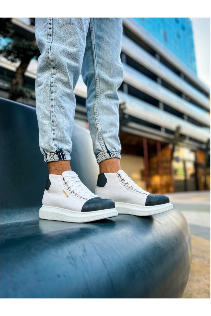 CH258 Roma Colourful Erkek Spor Günlük Bağcıklı Cilt Bot CBT - Beyaz/Antrasit