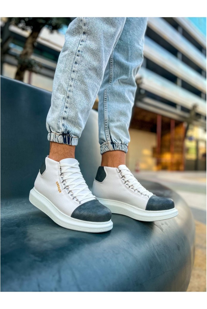 CH258 Roma Colourful Erkek Spor Günlük Bağcıklı Cilt Bot CBT - Beyaz/Antrasit