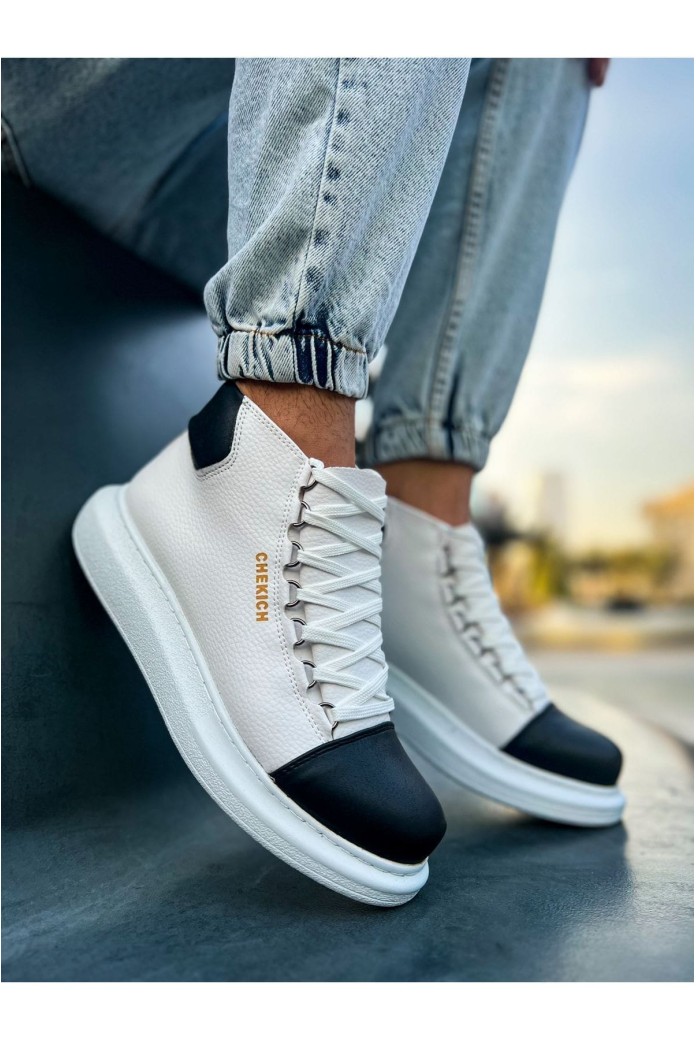 CH258 Roma Colourful Erkek Spor Günlük Bağcıklı Cilt Bot CBT - Beyaz/Siyah