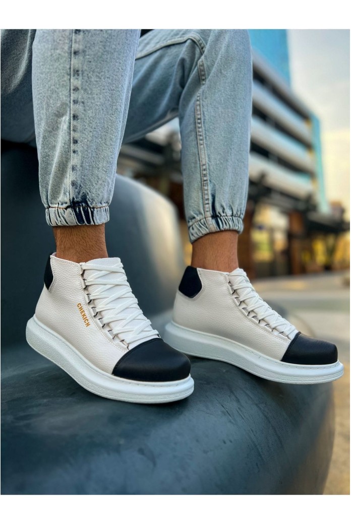 CH258 Roma Colourful Erkek Spor Günlük Bağcıklı Cilt Bot CBT - Beyaz/Siyah