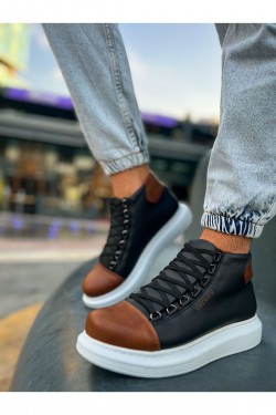 CH258 Roma Colourful Erkek Spor Günlük Bağcıklı Cilt Bot CBT - Siyah/Taba