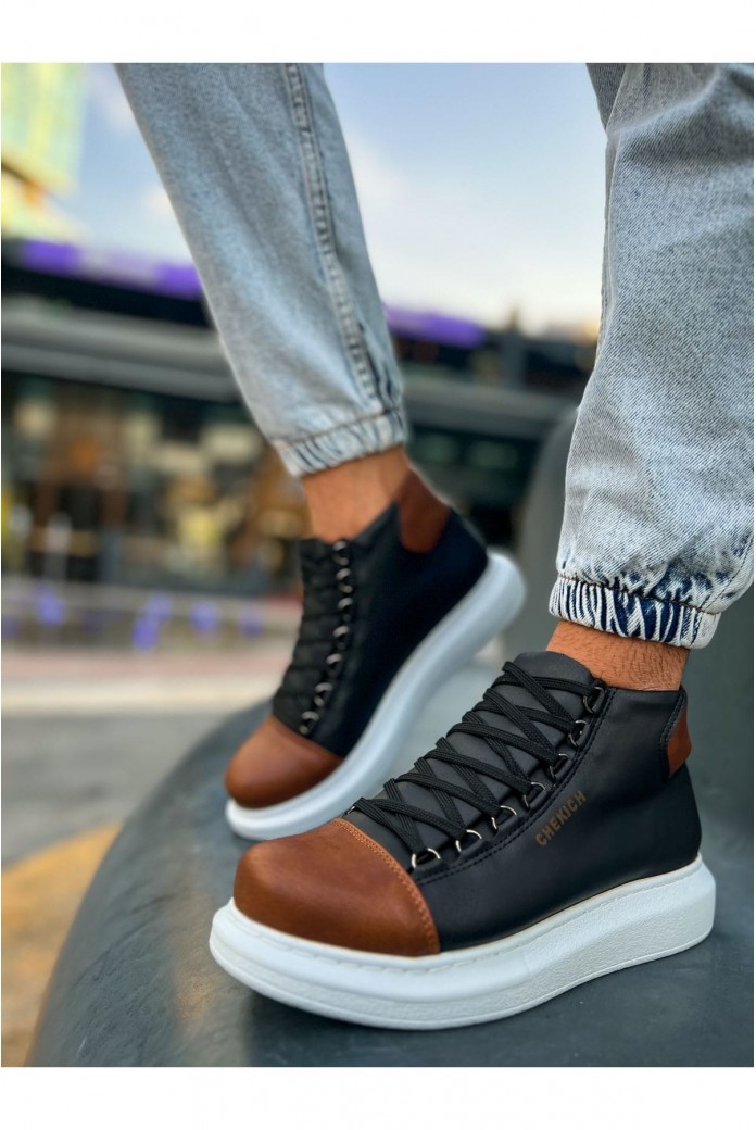 CH258 Roma Colourful Erkek Spor Günlük Bağcıklı Cilt Bot CBT - Siyah/Taba