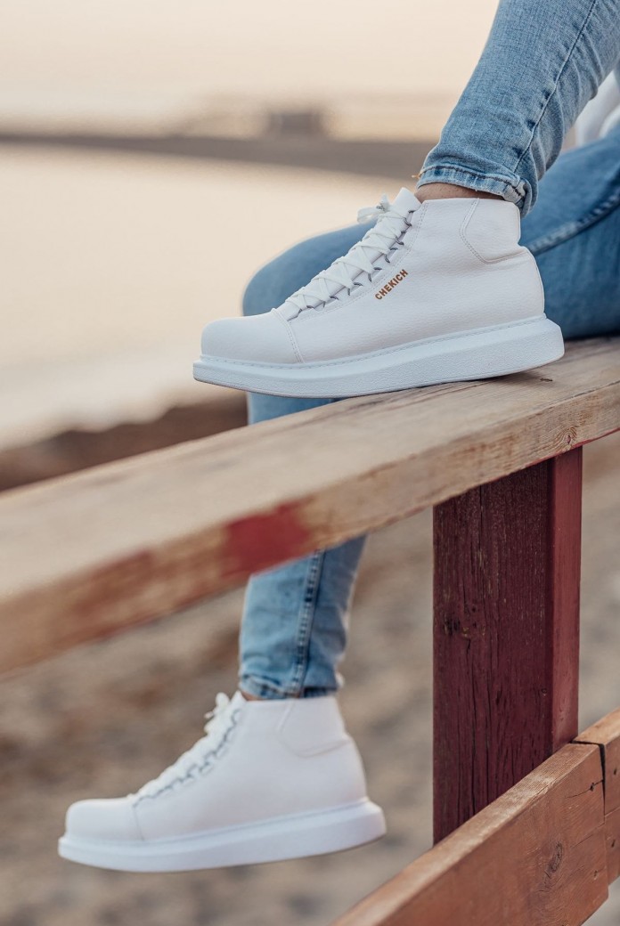 CH258 Roma Erkek Spor Günlük Bağcıklı Cilt Bot CBT - Beyaz