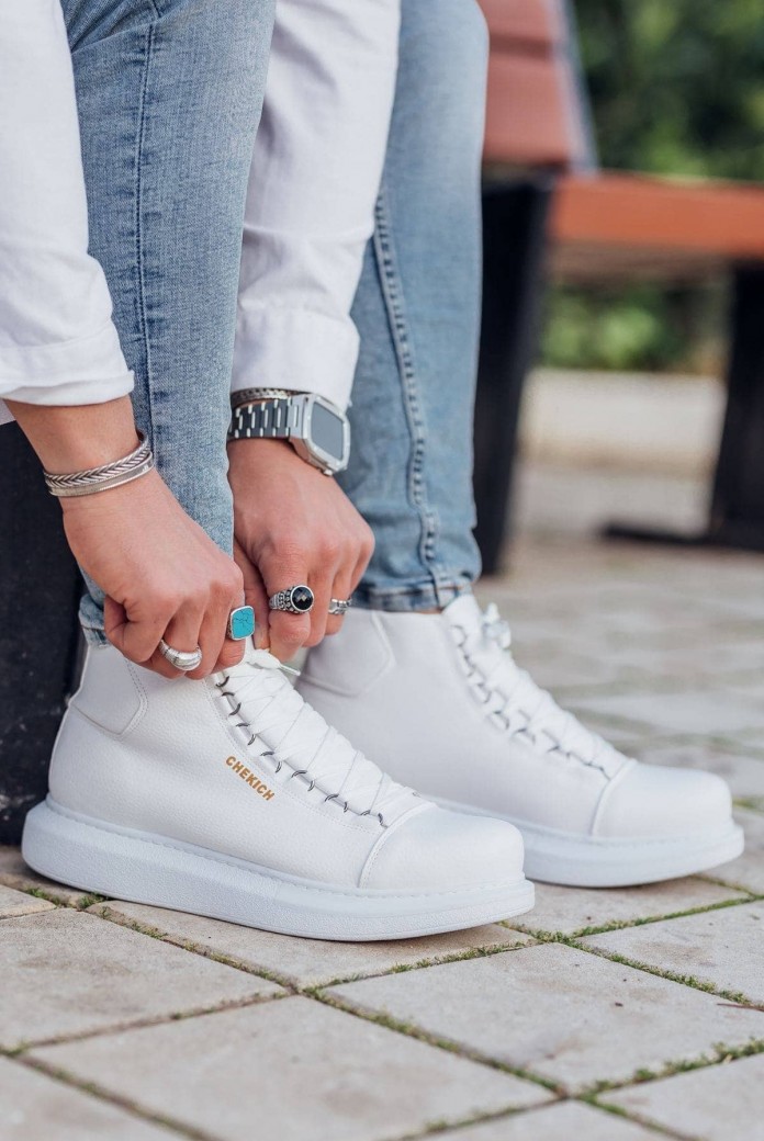 CH258 Roma Erkek Spor Günlük Bağcıklı Cilt Bot CBT - Beyaz