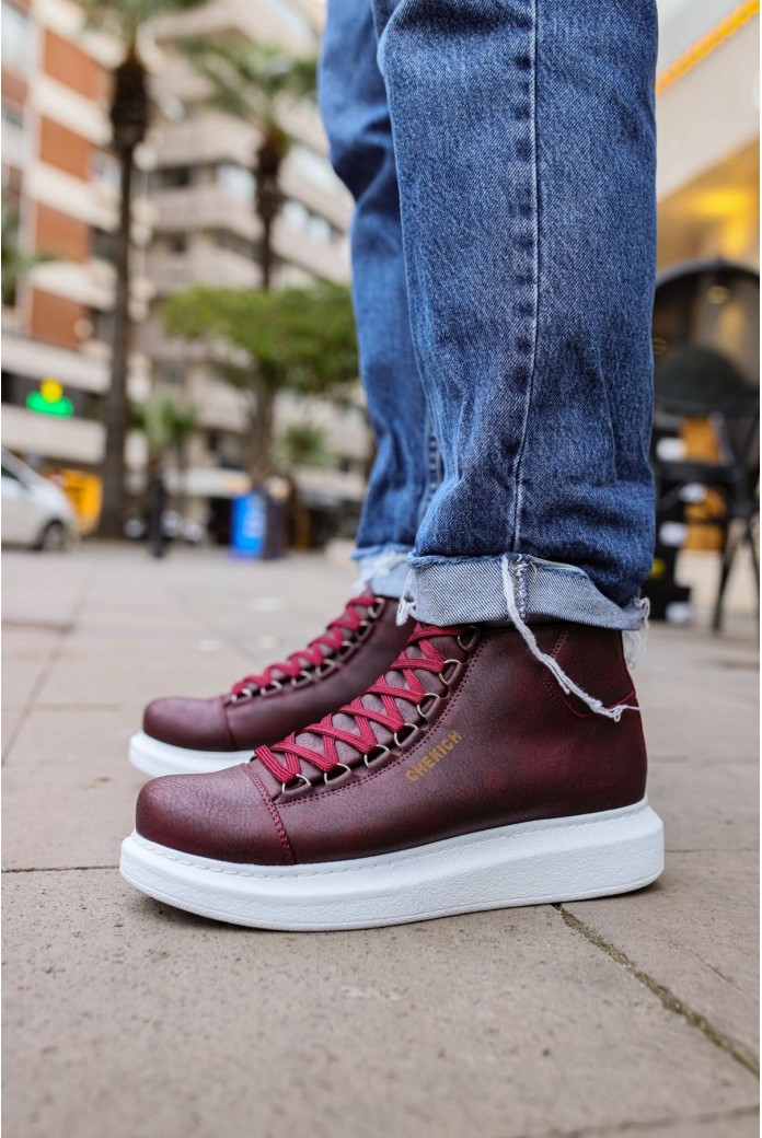 CH258 Roma Erkek Spor Günlük Bağcıklı Cilt Bot CBT - Bordo