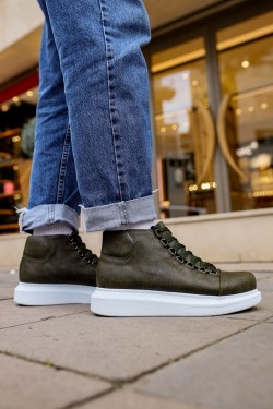 CH258 Roma Erkek Spor Günlük Bağcıklı Cilt Bot CBT - Haki