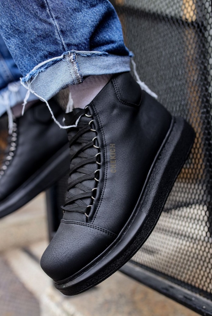 CH258 Roma Erkek Spor Günlük Bağcıklı Cilt Bot CST - Siyah