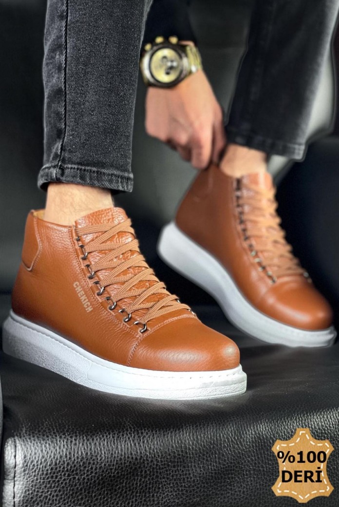 CH258 Roma Erkek Spor Günlük Bağcıklı Hakiki Deri Bot DBT - Taba