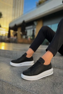 CH271 Ariaso Erkek Günlük Bağcıklı Cilt Spor Sneaker Ayakkabı CBT - Siyah