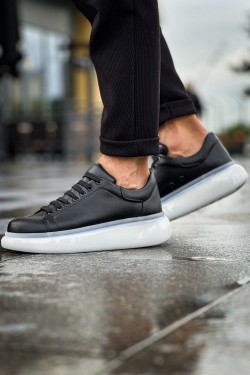CH295 Sollıevo Erkek Günlük Bağcıklı Cilt Spor Sneaker Ayakkabı CBT - Siyah