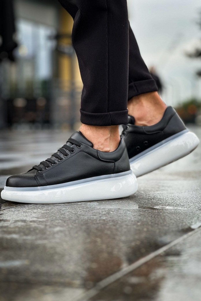 CH295 Sollıevo Erkek Günlük Bağcıklı Cilt Spor Sneaker Ayakkabı CBT - Siyah