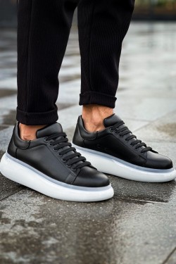 CH295 Sollıevo Erkek Günlük Bağcıklı Cilt Spor Sneaker Ayakkabı CBT - Siyah