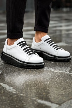 CH295 Sollıevo Erkek Günlük Bağcıklı Cilt Spor Sneaker Ayakkabı CST - Beyaz