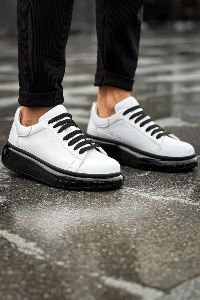 CH295 Sollıevo Erkek Günlük Bağcıklı Cilt Spor Sneaker Ayakkabı CST - Beyaz