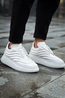 CH295 Sollıevo Erkek Günlük Bağcıklı Rugan Spor Sneaker Ayakkabı RBT - Beyaz