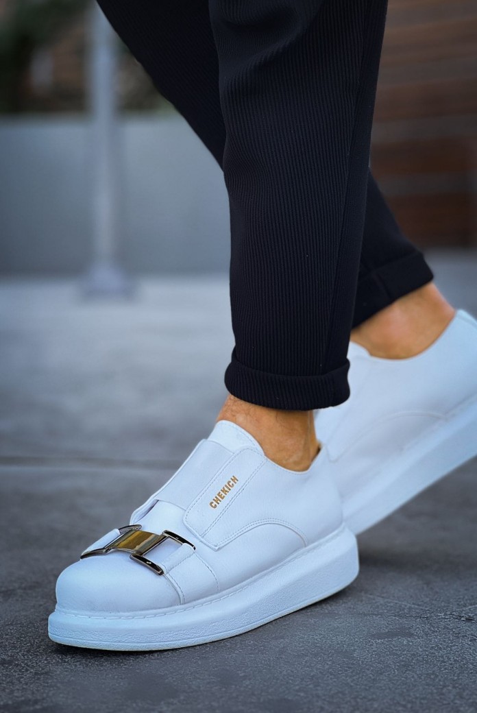 CH297 Verona Erkek Günlük Lastikli Tokalı Cilt Spor Sneaker Ayakkabı CBT - Beyaz