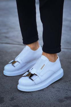 CH297 Verona Erkek Günlük Lastikli Tokalı Cilt Spor Sneaker Ayakkabı CBT - Beyaz