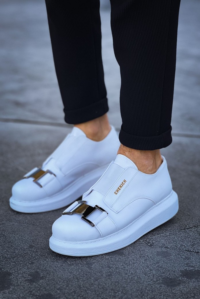 CH297 Verona Erkek Günlük Lastikli Tokalı Cilt Spor Sneaker Ayakkabı CBT - Beyaz