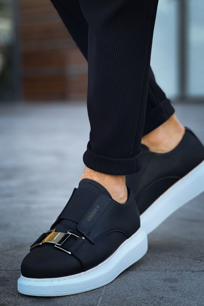 CH297 Verona Erkek Günlük Lastikli Tokalı Cilt Spor Sneaker Ayakkabı CBT - Siyah