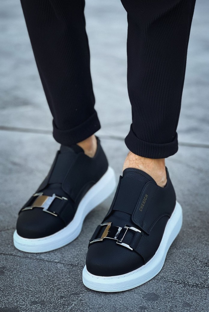 CH297 Verona Erkek Günlük Lastikli Tokalı Cilt Spor Sneaker Ayakkabı CBT - Siyah