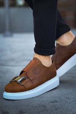 CH297 Verona Erkek Günlük Lastikli Tokalı Cilt Spor Sneaker Ayakkabı CBT - Taba