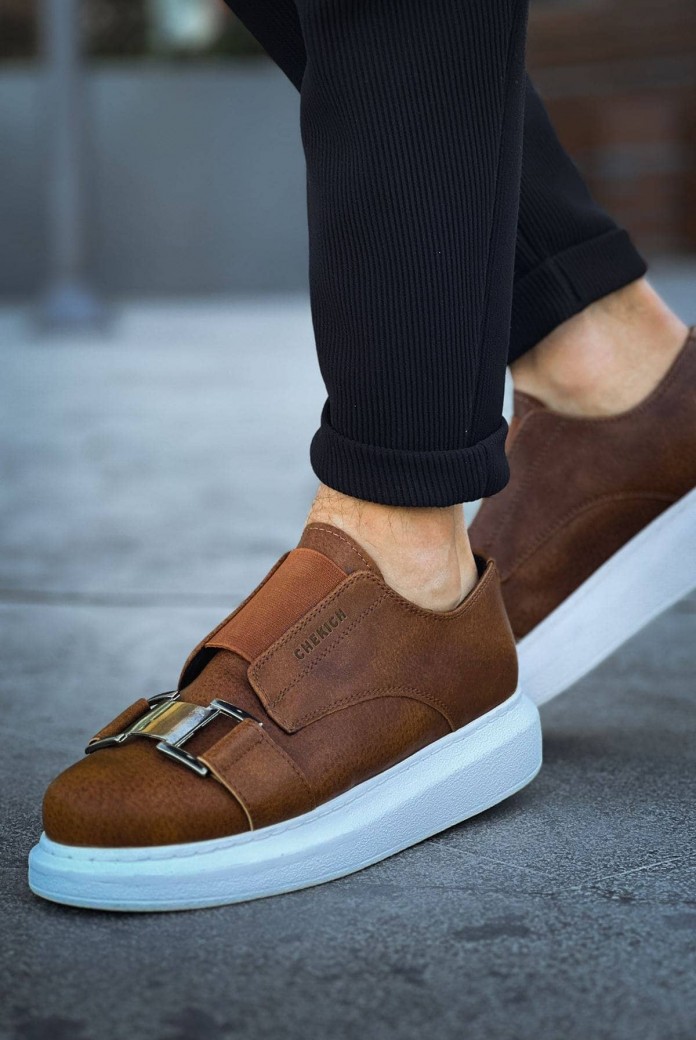CH297 Verona Erkek Günlük Lastikli Tokalı Cilt Spor Sneaker Ayakkabı CBT - Taba