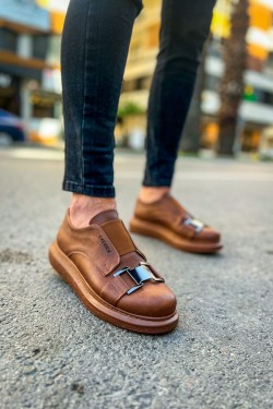 CH297 Verona Erkek Günlük Lastikli Tokalı Cilt Spor Sneaker Ayakkabı CTT - Taba