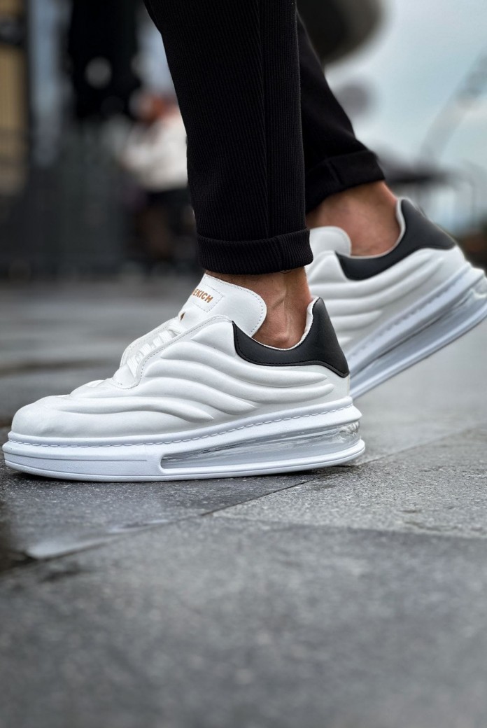 CH299 Sollıevos Erkek Günlük Bağcıklı Cilt Spor Sneaker Ayakkabı CBT - Beyaz/Siyah