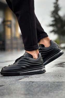 CH299 Sollıevos Erkek Günlük Bağcıklı Cilt Spor Sneaker Ayakkabı CST - Siyah