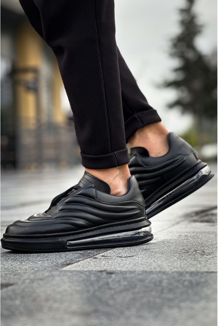 CH299 Sollıevos Erkek Günlük Bağcıklı Cilt Spor Sneaker Ayakkabı CST - Siyah