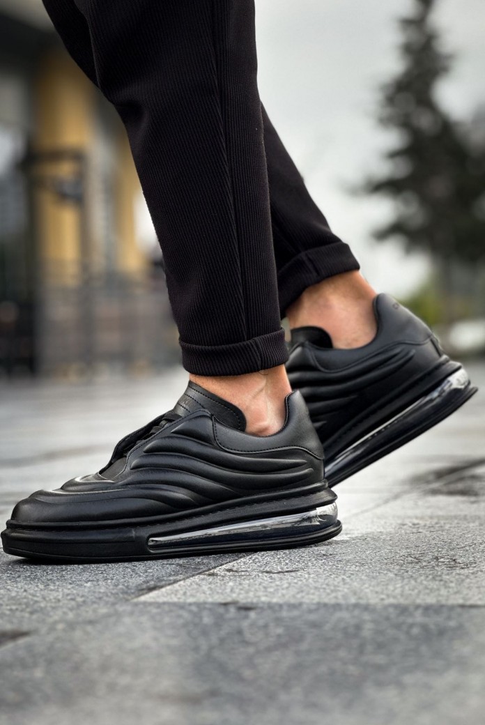 CH299 Sollıevos Erkek Günlük Bağcıklı Cilt Spor Sneaker Ayakkabı CST - Siyah